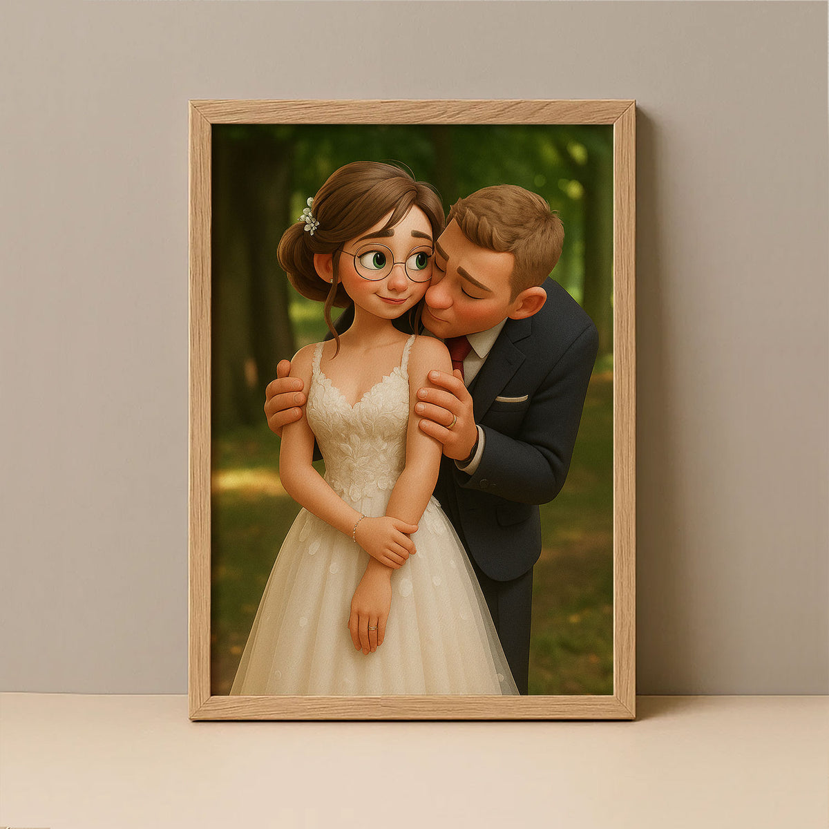 Charming Animated Wedding Portrait of a Couple in Love | Perfect for Home Decor and Gifts
 - 5