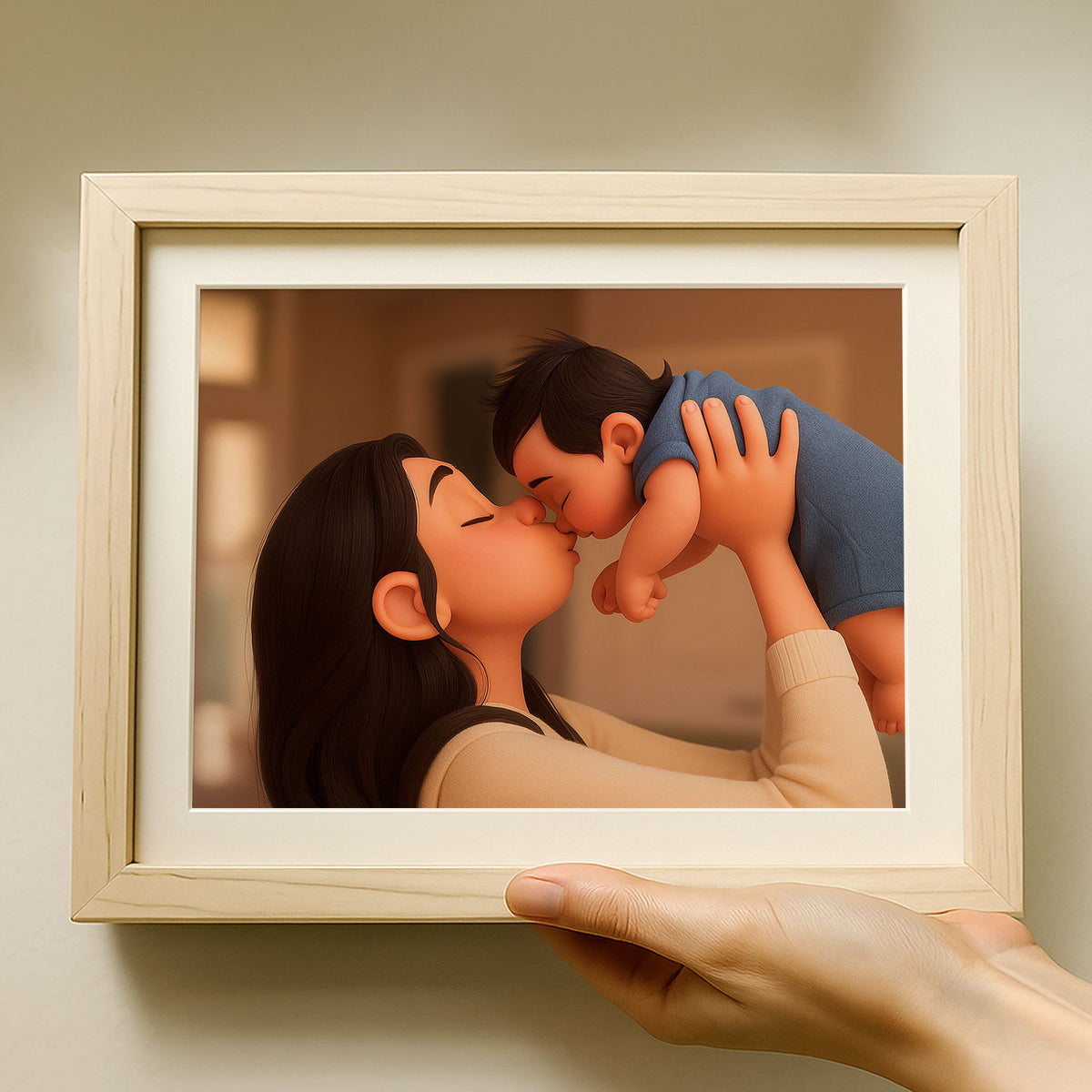 Heartwarming Cartoon Art of a Mother Embracing Her Baby: Perfect Family Gift for Nursery Decor and Baby Shower Celebrations
 - 5