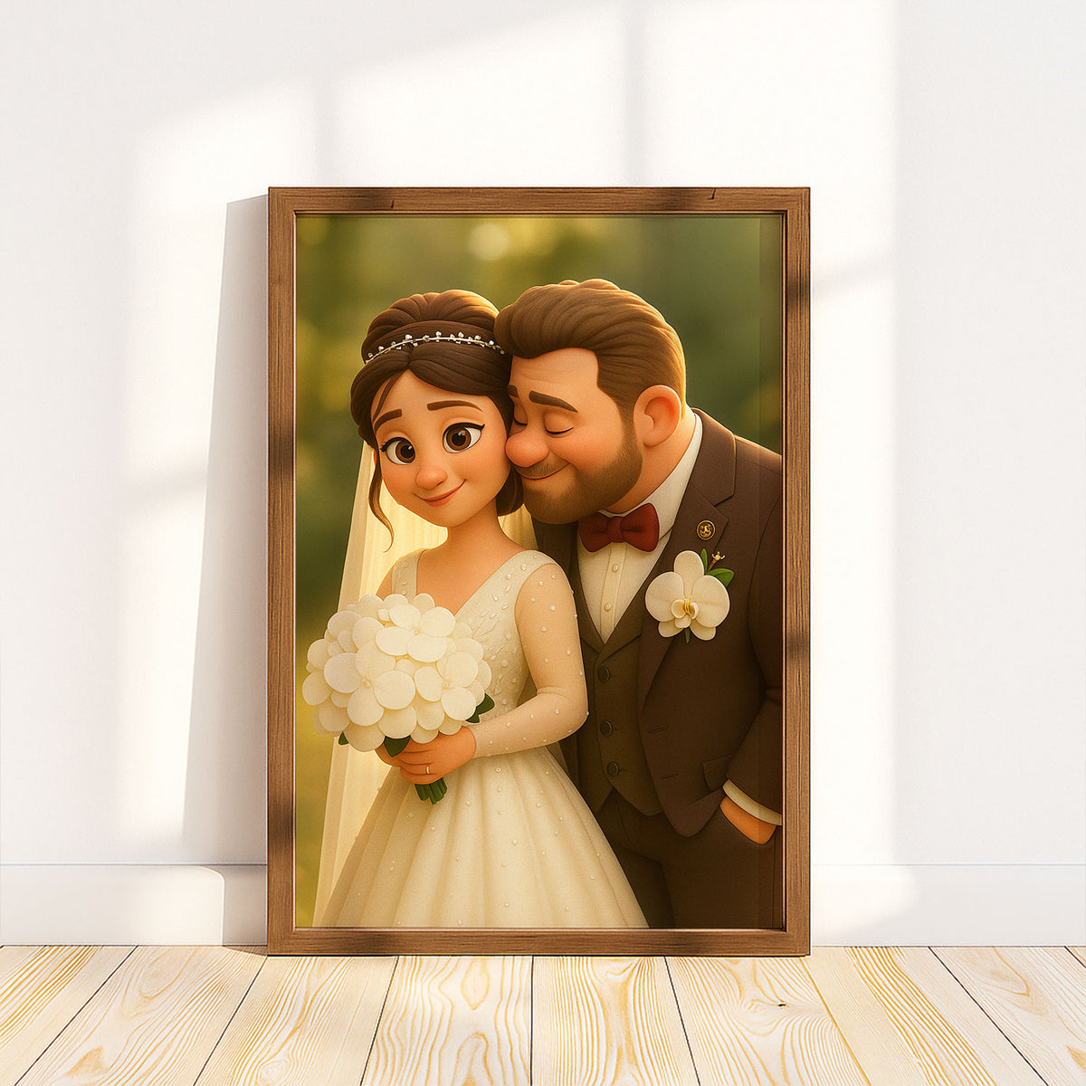 Charming Cartoon Wedding Art: Romantic Couple Portrait Perfect for Home Décor and Gifts
 - 5