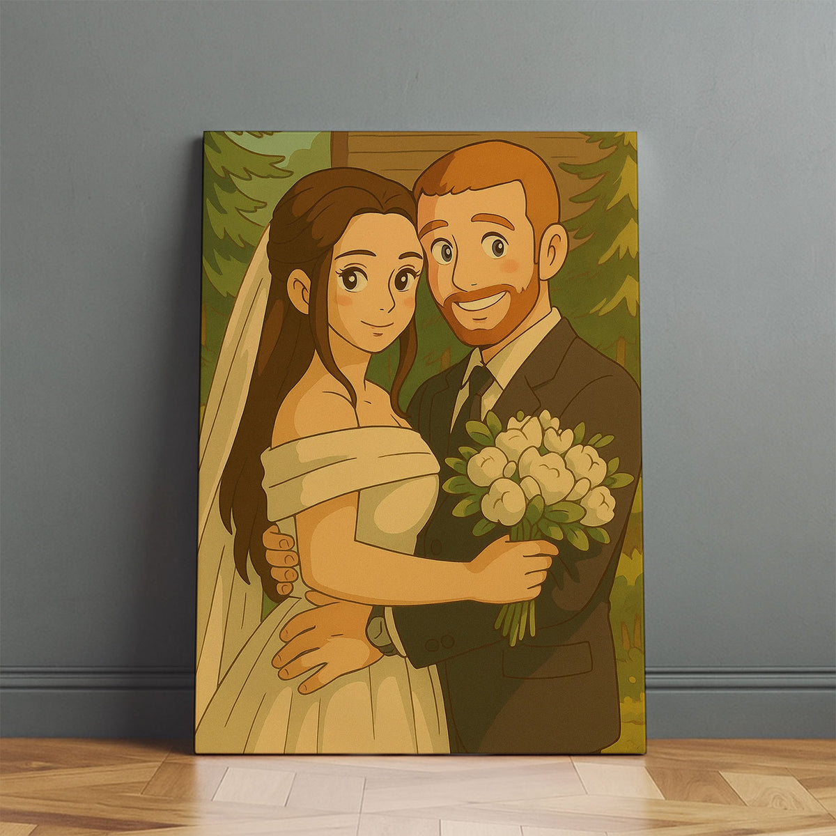 Charming Anime Wedding Portrait: Delightful Couple Illustration in Soft Colors and Joyful Style
 - 5