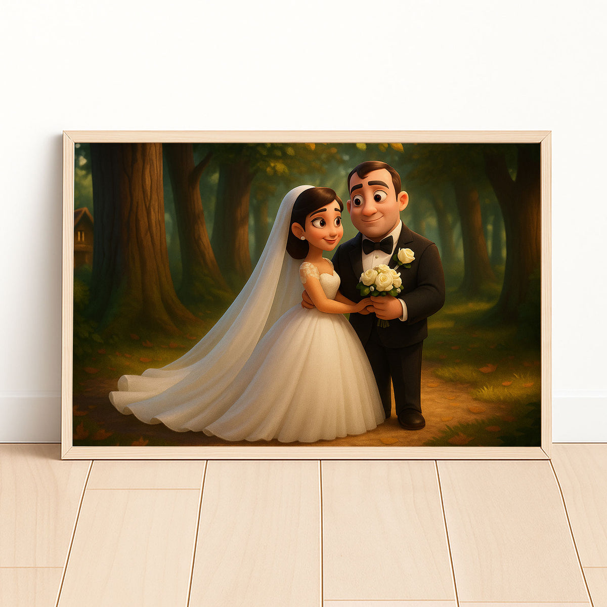 Charming Wedding Bliss: Romantic Couple Illustration Perfect for Home Décor in Whimsical Art Style
 - 5