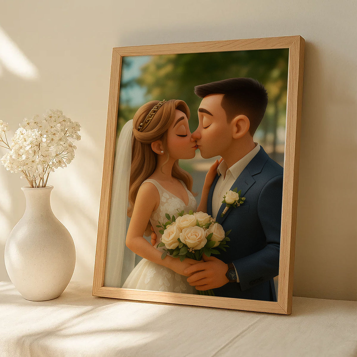 Charming Cartoon Wedding Couple Art Print – Whimsical Illustration for Home Decor and Gifts
 - 5