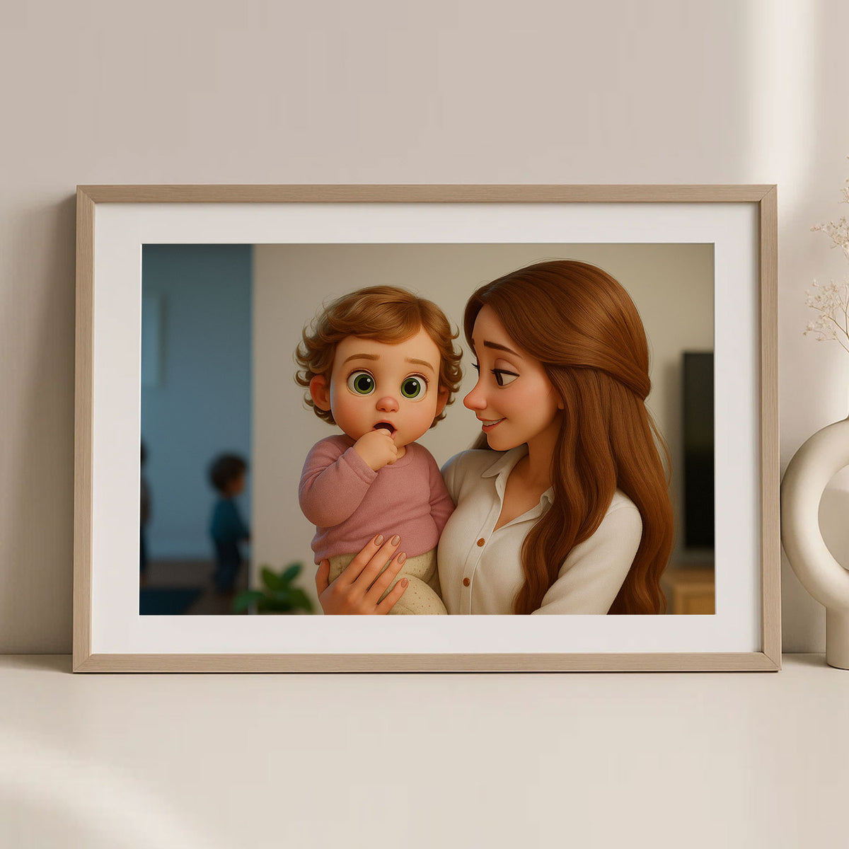 Heartwarming Cartoon Art of a Mother and Baby: Charming Illustration for Family Decor and Nursery
 - 5