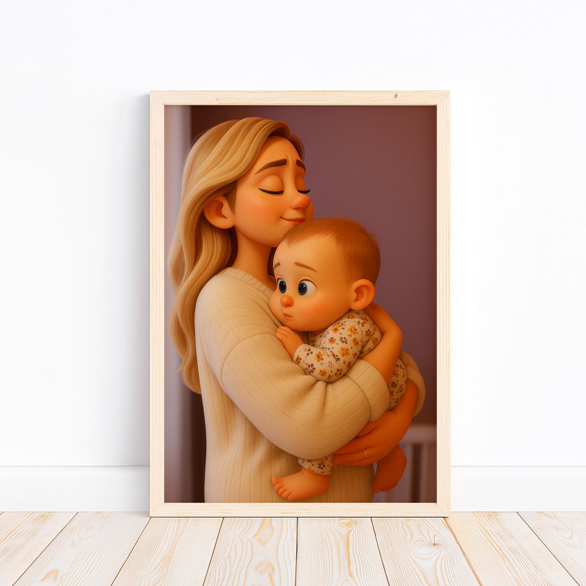 Adorable Mother and Baby Illustration in Charming Cartoon Style - Perfect Wall Art for Nursery Décor
 - 5