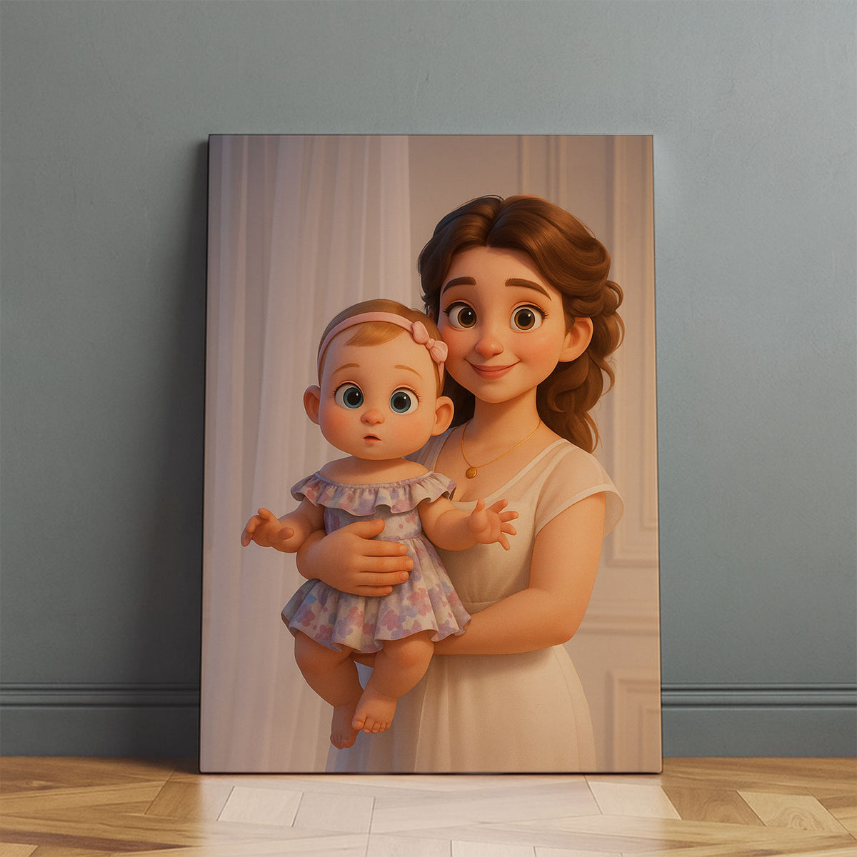 Heartwarming Cartoon Illustration of a Mother with Baby - Charming Home Decor for Family Spaces
 - 5