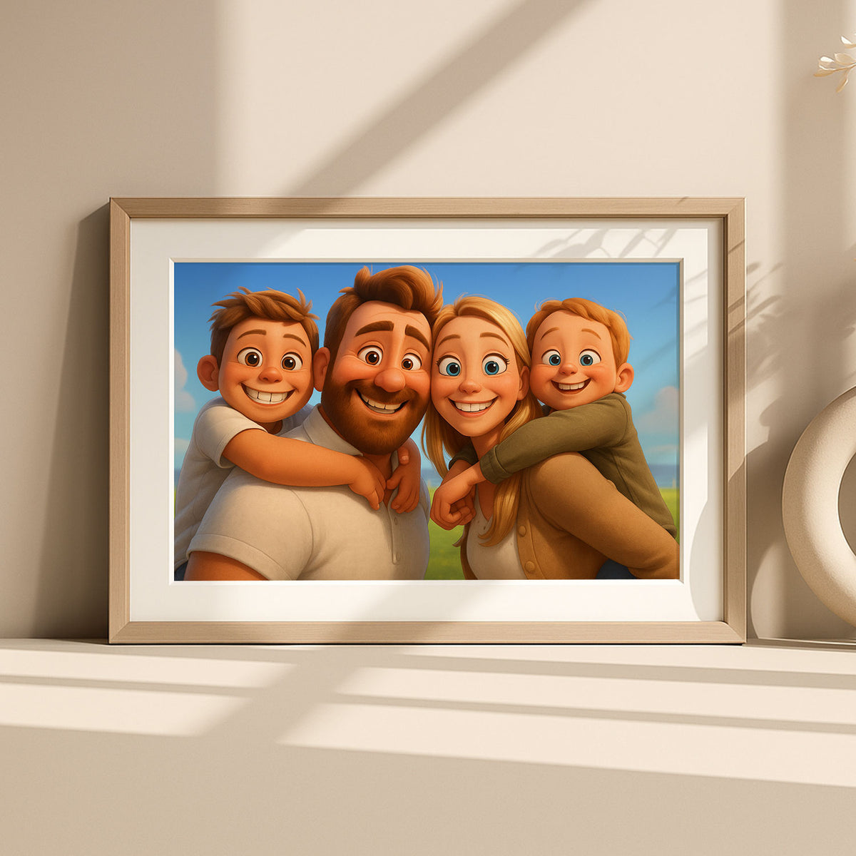 Heartwarming Family Portrait: Joyful Whimsical Cartoon Art Featuring Dad, Baby, and Daughter
 - 5