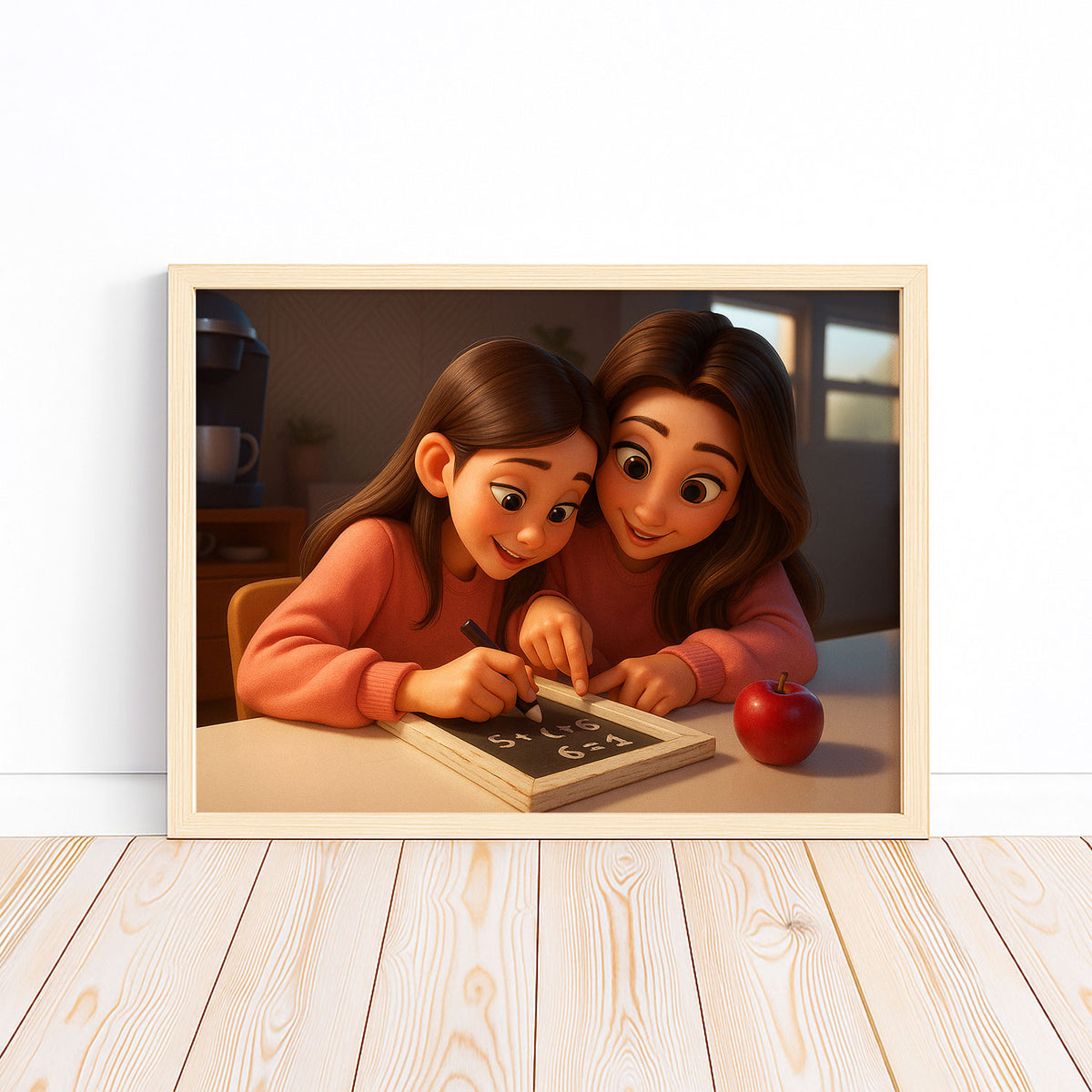 Heartwarming Cartoon Art Print of Mother and Baby Cherishing a Sweet Moment Together – Perfect Decor for Nursery and Home
 - 5