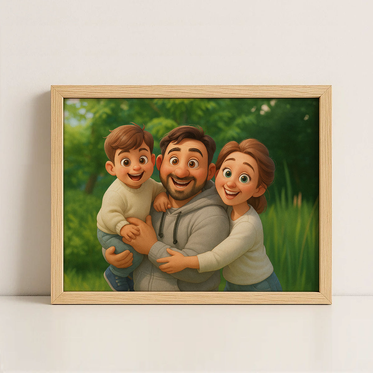 Whimsical Family Portrait Art – Heartwarming Cartoon Style Print of Father, Mother, and Baby Joy
 - 5