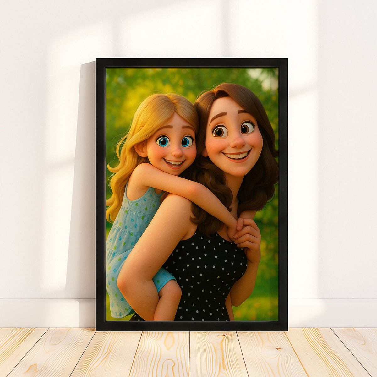 Whimsical Mother-Daughter Portrait: Heartwarming Cartoon Art for Your Home
 - 5