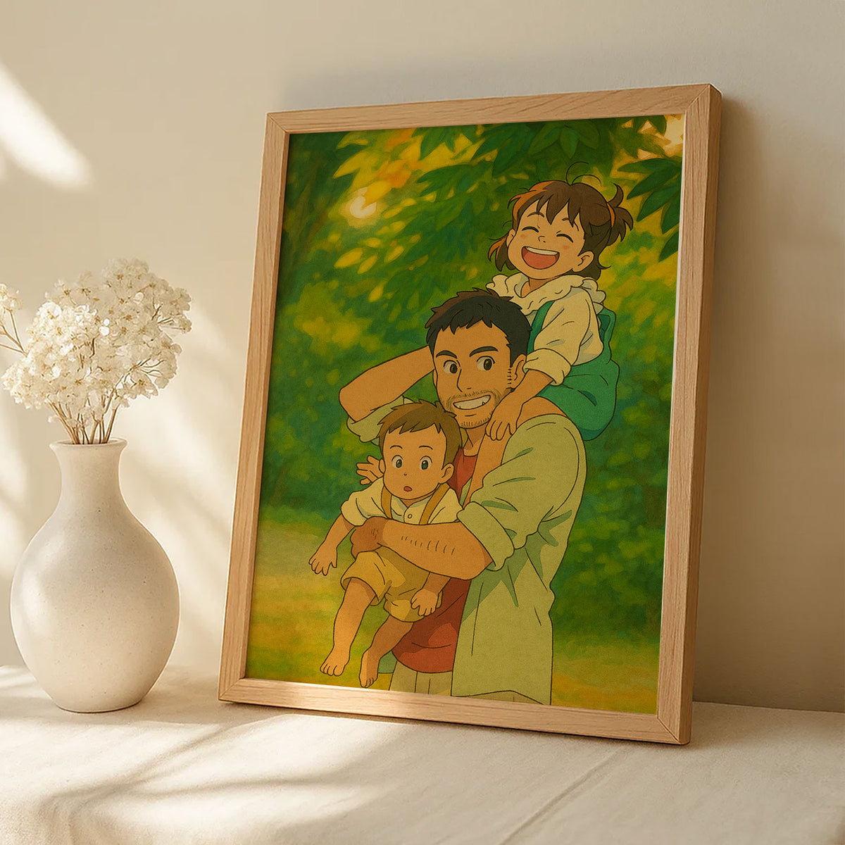 Charming Cartoon Style Artwork of Father and Son Enjoying Nature - Perfect for Family and Kids&#39; Room Decor
 - 5