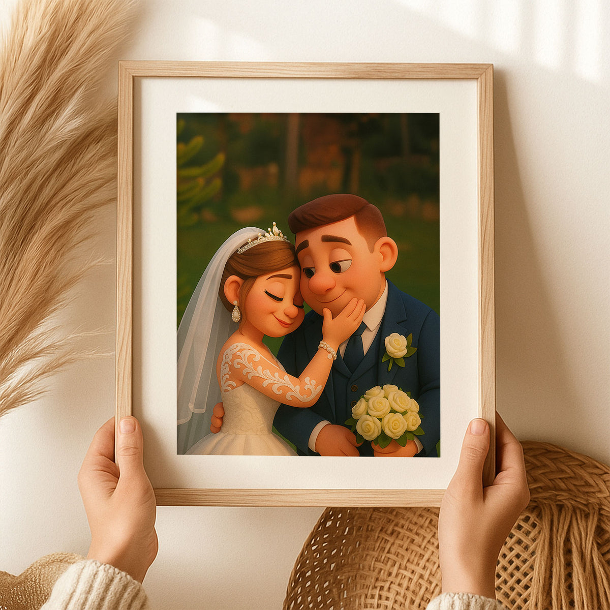 Charming Wedding Illustration: Disney-Inspired Romantic Couple in Lush Garden
 - 5