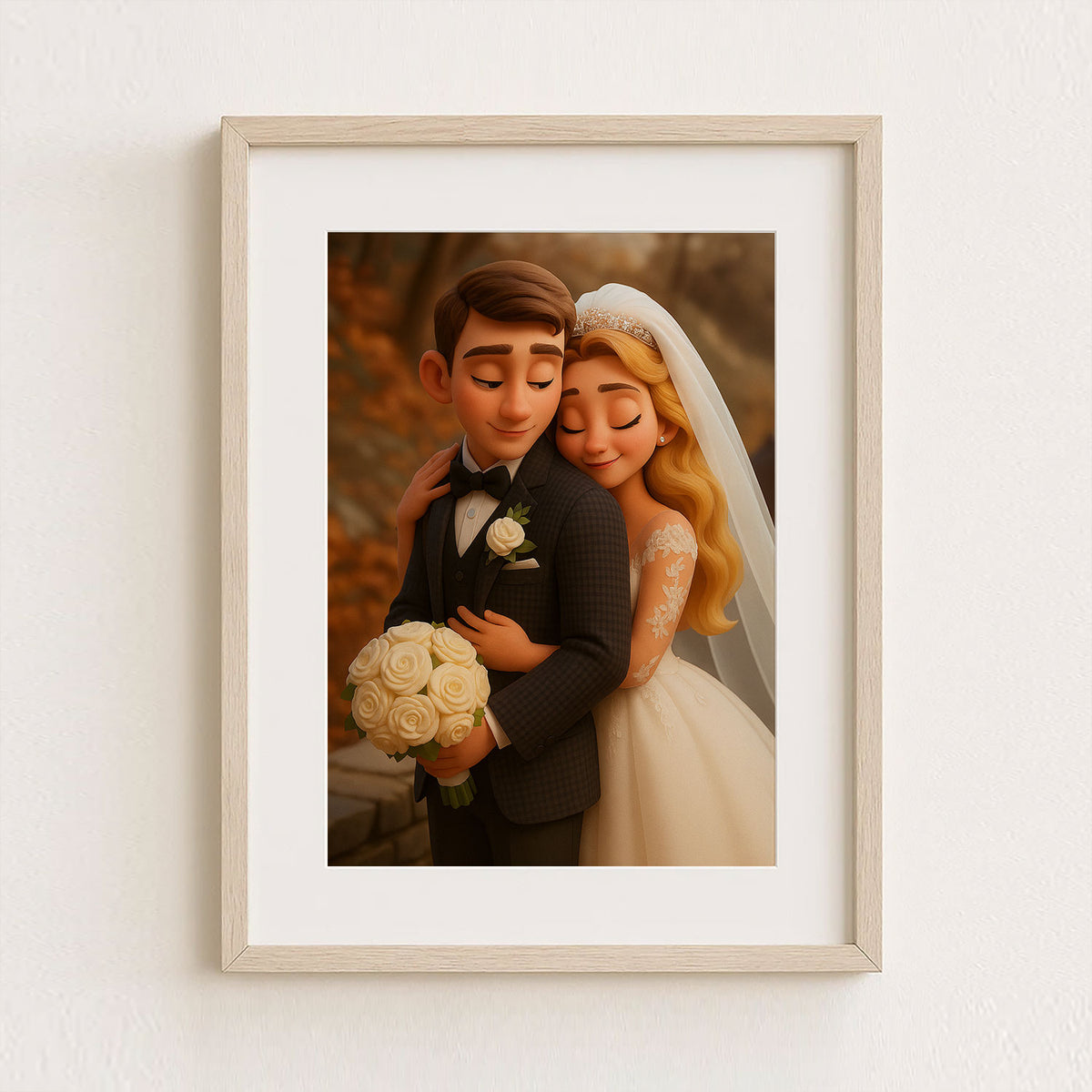 Charming Cartoon Wedding Portrait of a Happy Couple - Perfect Gift for Engagements and Anniversaries
 - 5