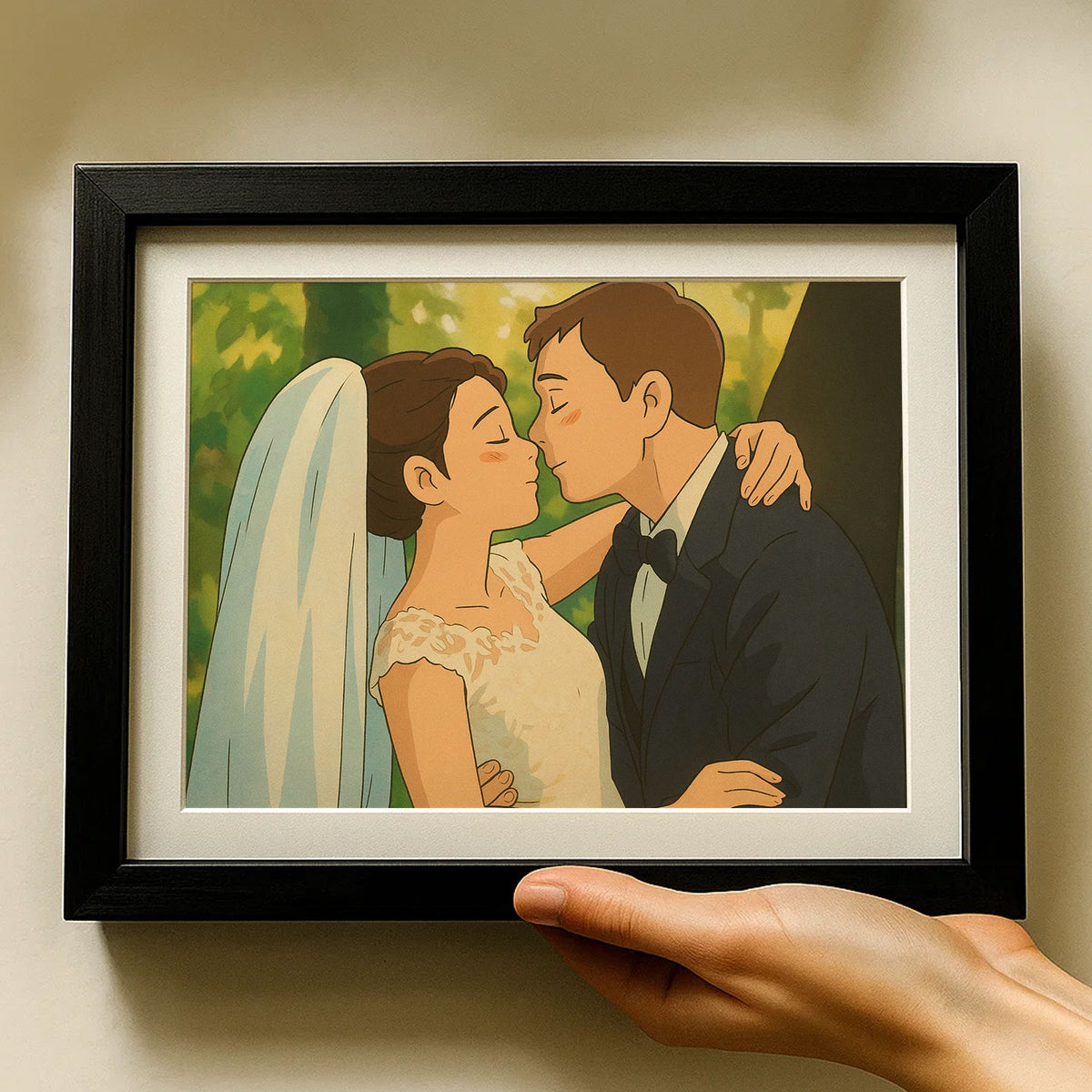 Charming Cartoon Wedding Art Print: Celebrate Your Love with Stylish Framed Couple Illustration
 - 5