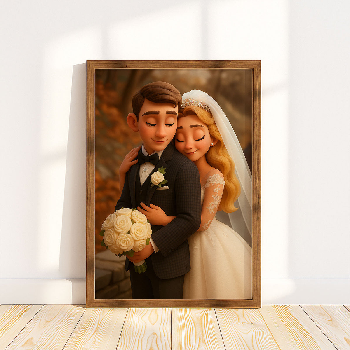 Charming Cartoon Wedding Portrait of a Loving Couple – Perfect for Home Decor and Gifts
 - 5