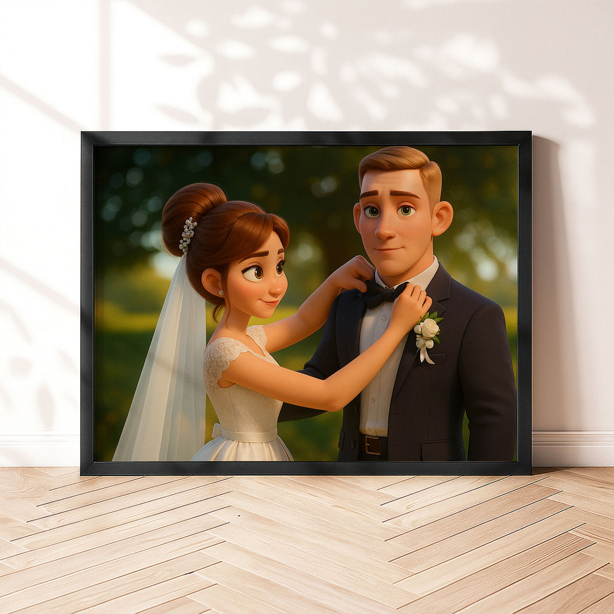 Charming Animated Wedding Portrait of Couple in Love - Perfect Art for Home Decor
 - 5