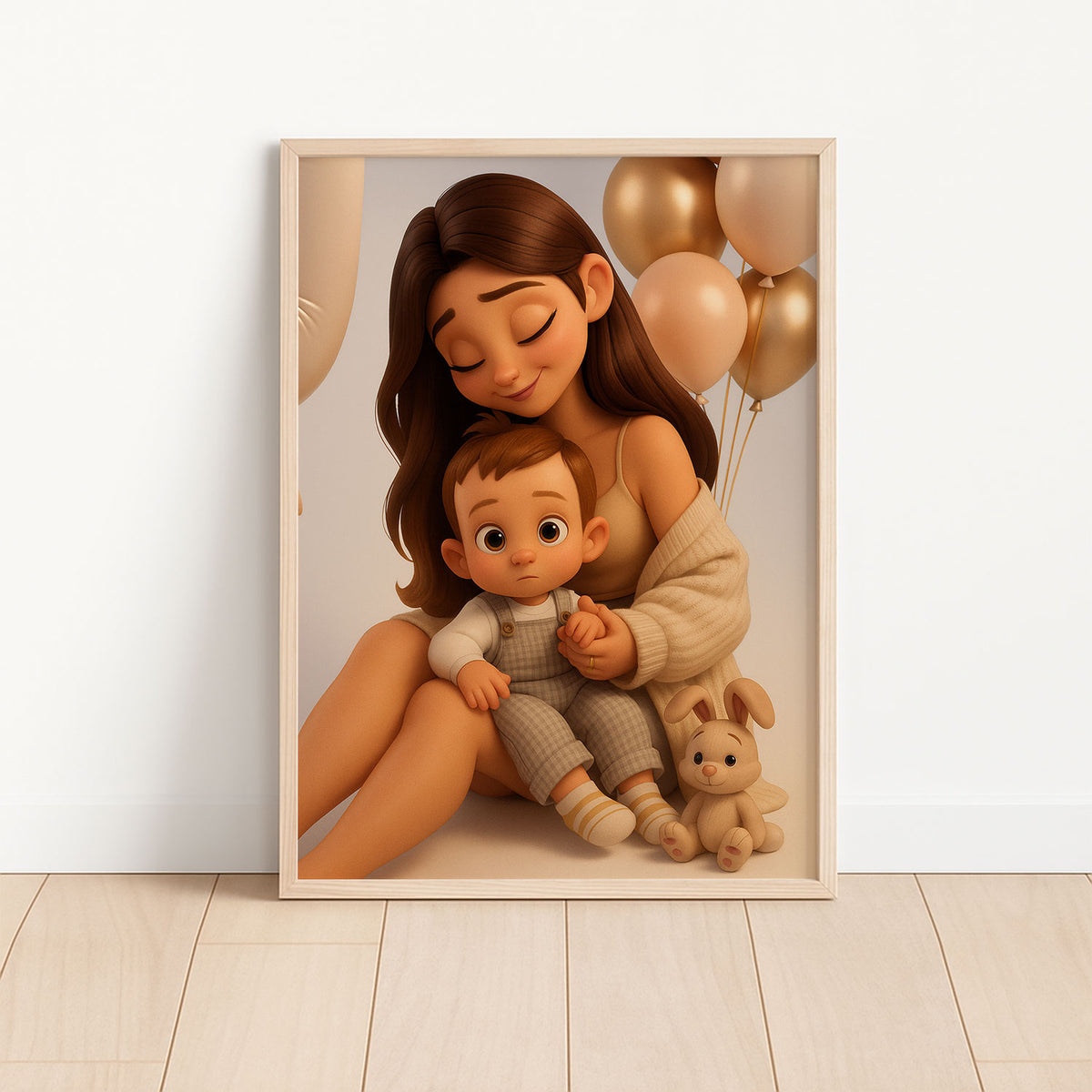 Charming Mother-Daughter Bond: Whimsical Cartoon Art for Family Spaces
 - 5