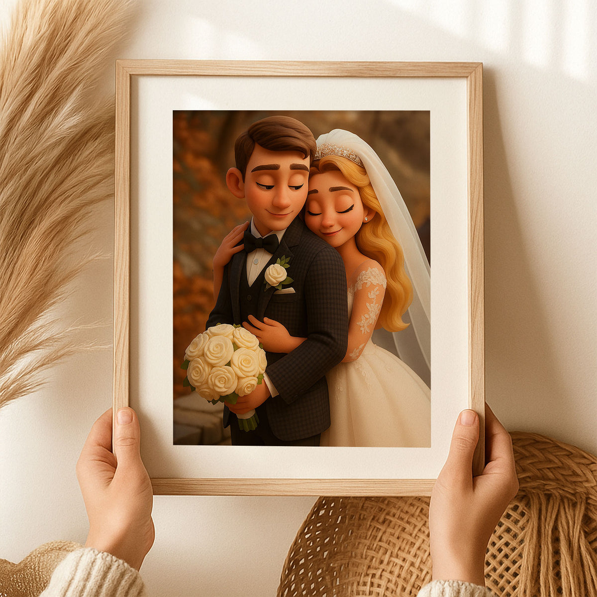 Charming Cartoon Wedding Portrait of Bride and Groom – Perfect Gift for Newlyweds and Wedding Decor
 - 5