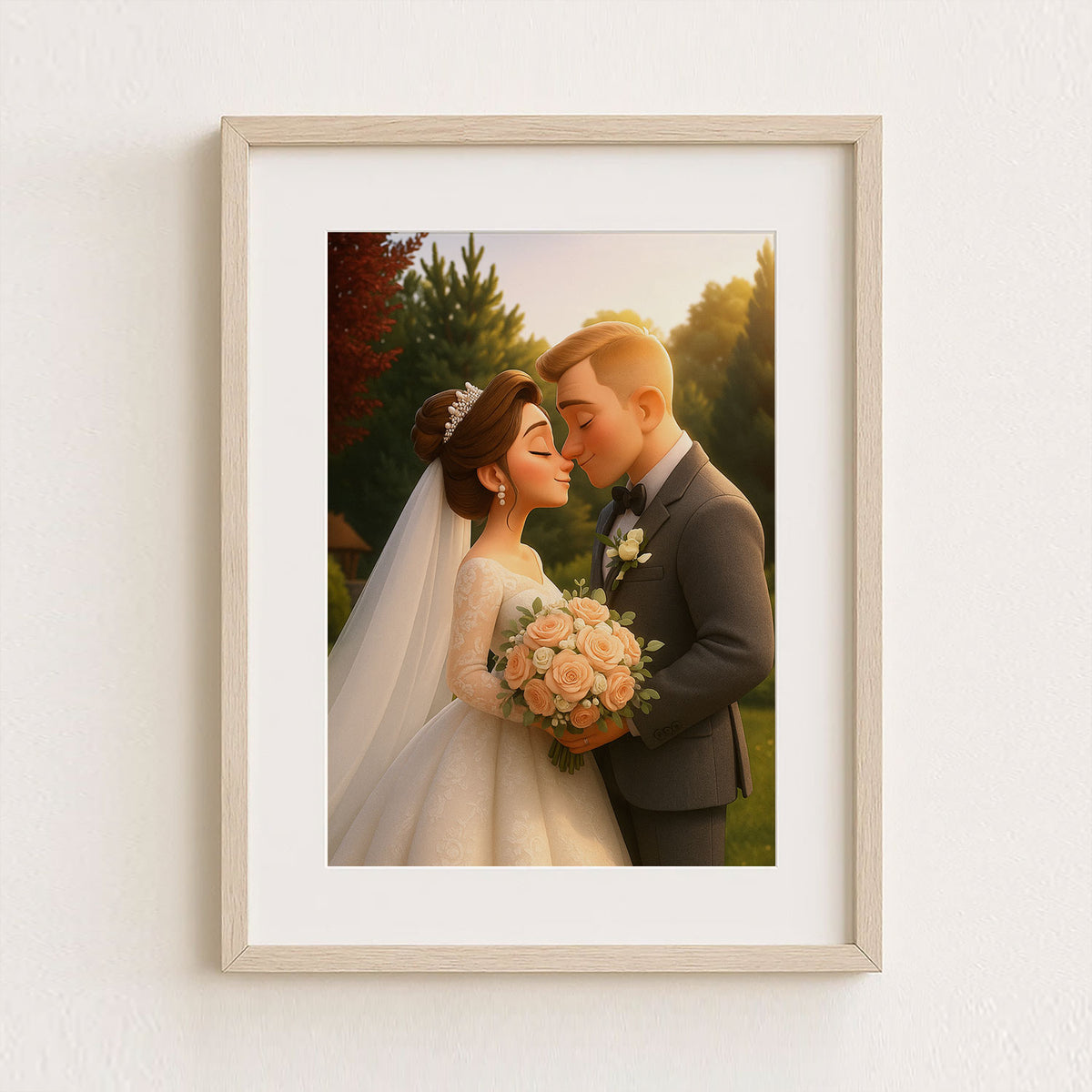 Charming Animated Wedding Portrait: Capturing Love and Happiness in a Whimsical Style
 - 5