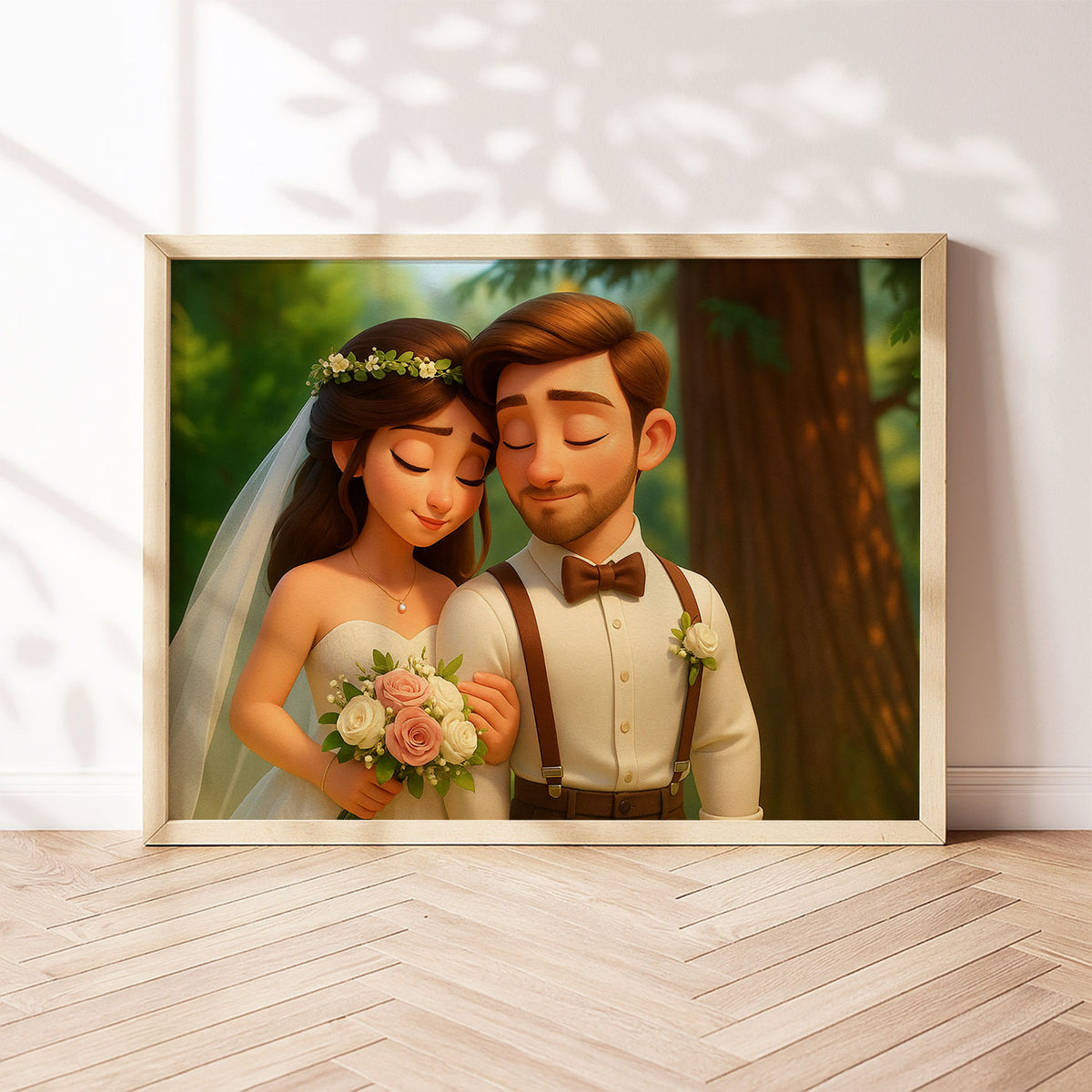 Charming Wedding Couple Art Print | Romantic Animated Style Wedding Portrait for Home Decor
 - 5