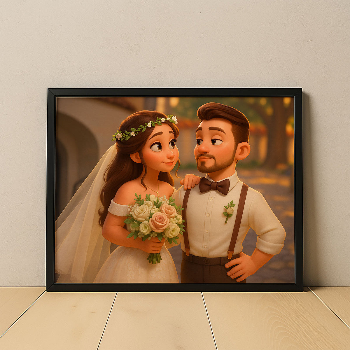 Charming Cartoon Wedding Art: Sweet Couple Illustration Perfect for Home Décor
 - 4