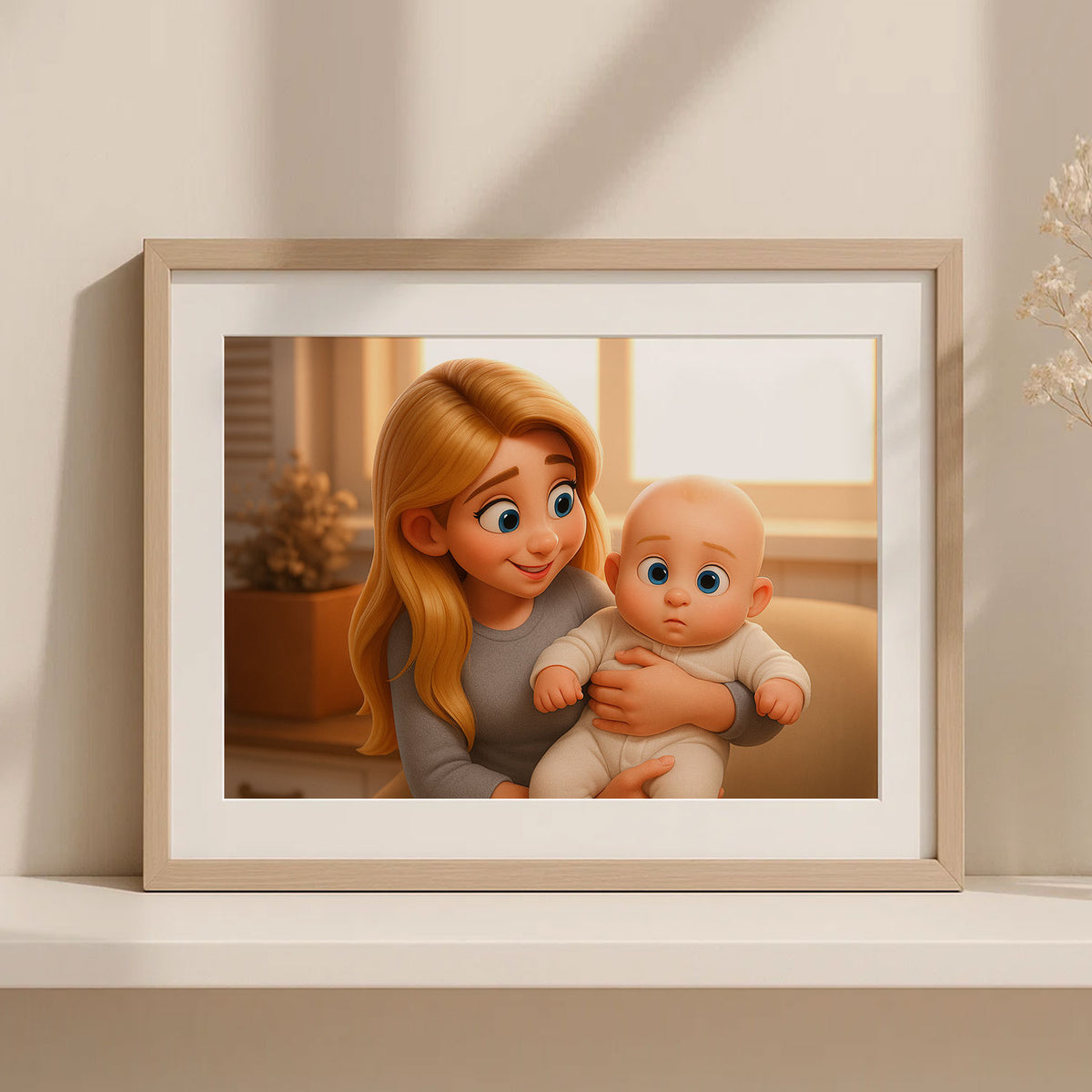 Heartwarming Cartoon Illustration of a Mother Snuggling with Her Sleeping Baby – Perfect for Nursery Decor and Family Love
 - 5