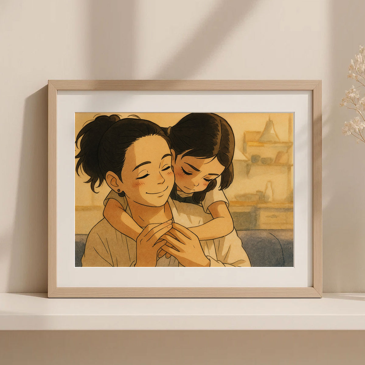 Joyful Bonding: Heartwarming Cartoon Art of a Fun Moment Between a Mother and Daughter
 - 5