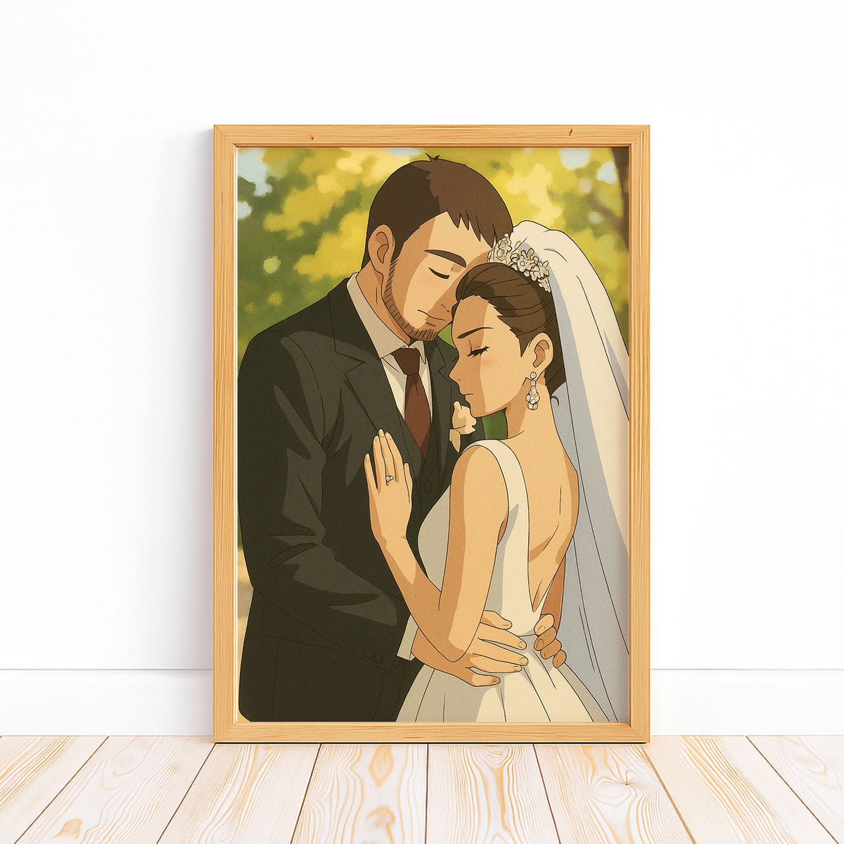 Charming Animated Wedding Artwork: Elegant Couple in Nature-Inspired Style - Perfect for Home Decor
 - 5