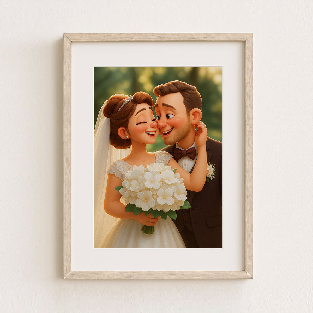 Charming Cartoon Wedding Portrait of a Bride and Groom – Perfect Gift for Newlyweds in Whimsical Art Style
 - 5