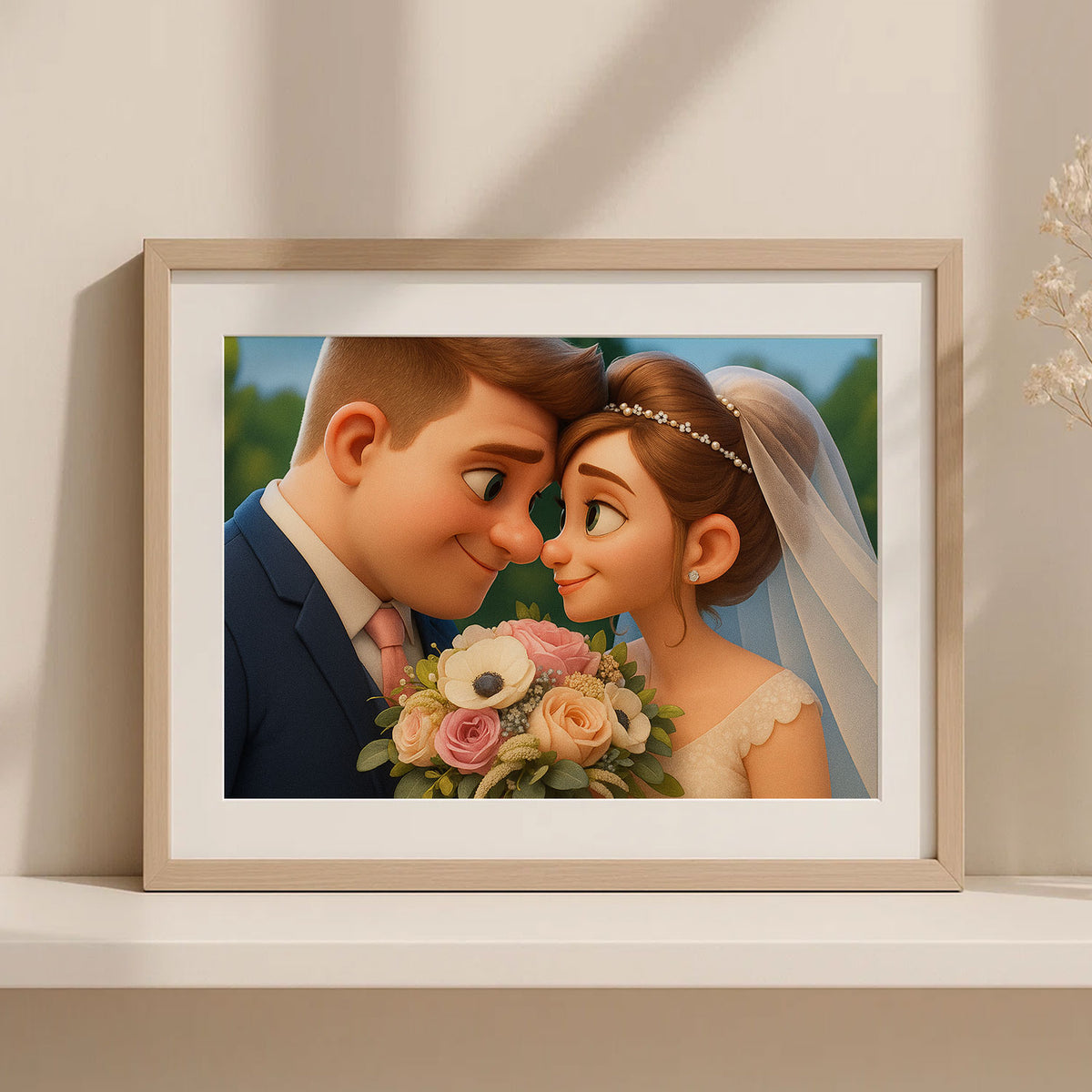 Charming Cartoon Wedding Kiss Art Print – Perfect Gift for Newlyweds and Couples in Love
 - 5