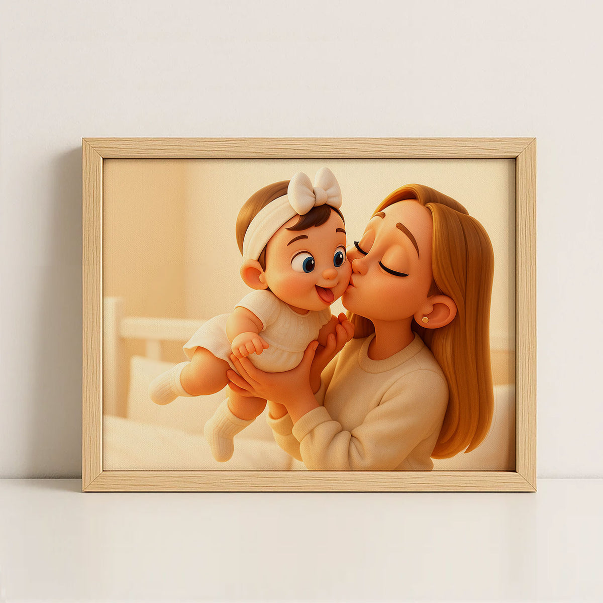 Warm and Joyful Mother-Baby Bond: Enchanting Cartoon Art Print for Nursery Decor
 - 5
