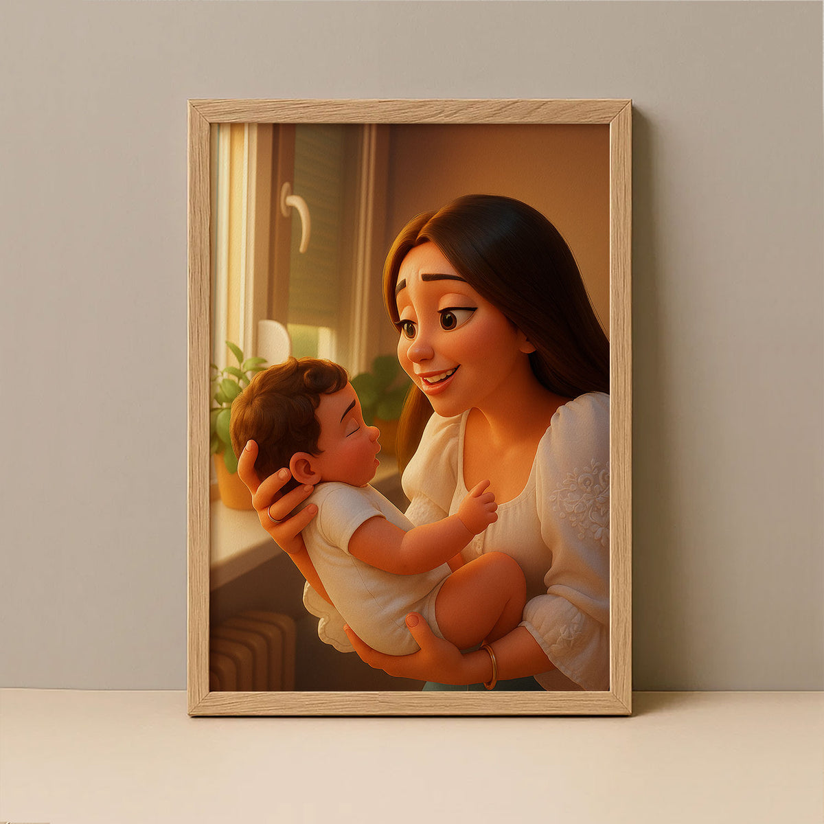 Adorable Mother and Baby Digital Art Print - Heartwarming Cartoon Style for Home Decor and Gift Ideas
 - 5