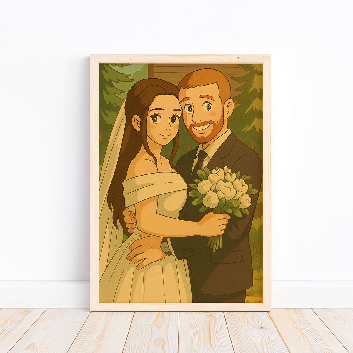 Charming Anime-Style Wedding Artwork: Celebrate Love with Unique Hand-Drawn Portrait of Bride and Groom
 - 5