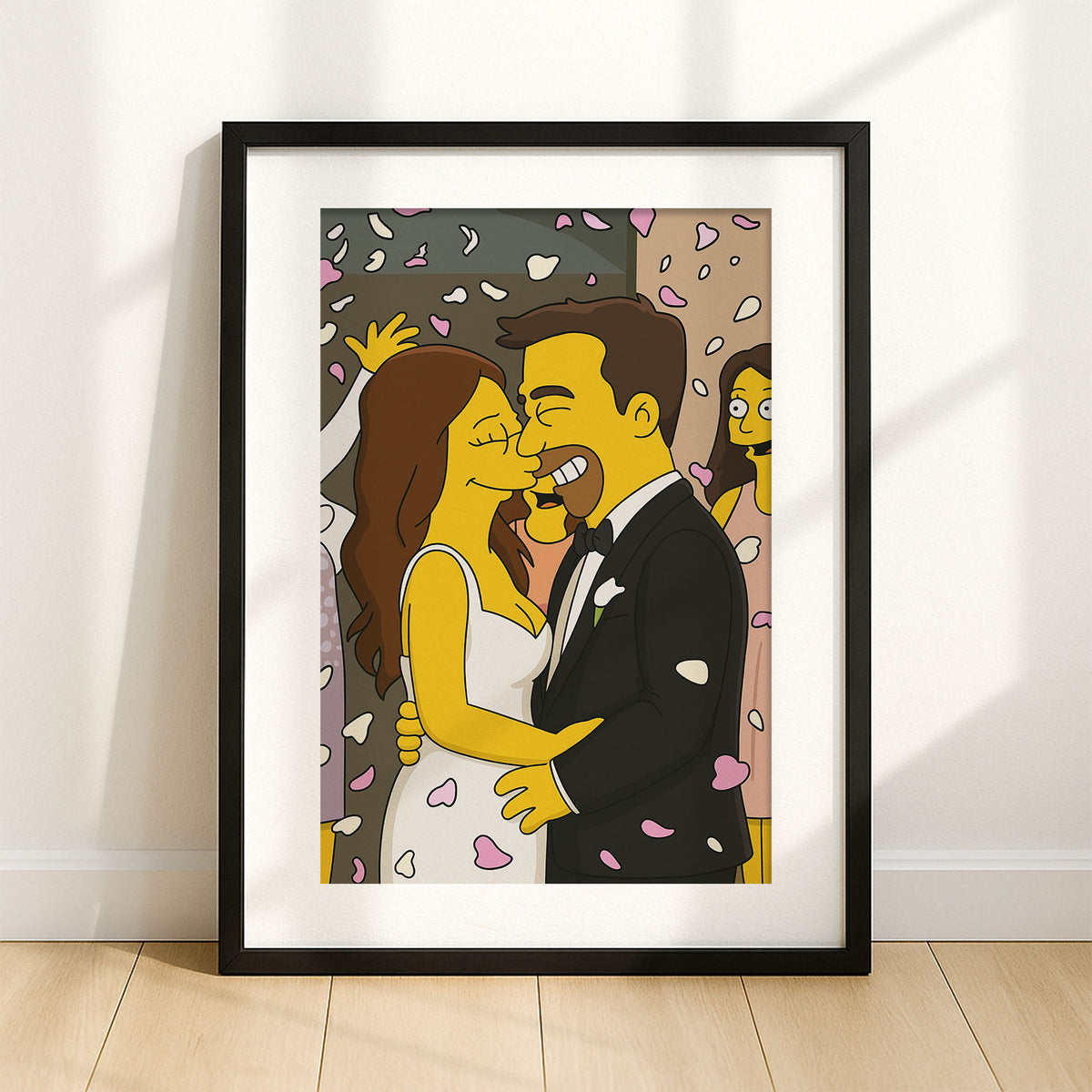 Whimsical Cartoon Wedding Portrait - Fun Simpsons Style Artwork for Unique Home Decor
 - 5