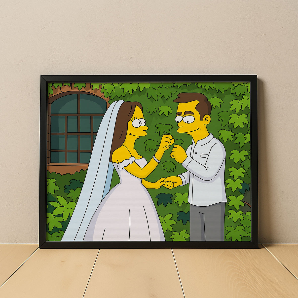 Charming Simpsons Wedding Art Print: Homer and Marge Celebrate Love in Vibrant Cartoon Style
 - 5