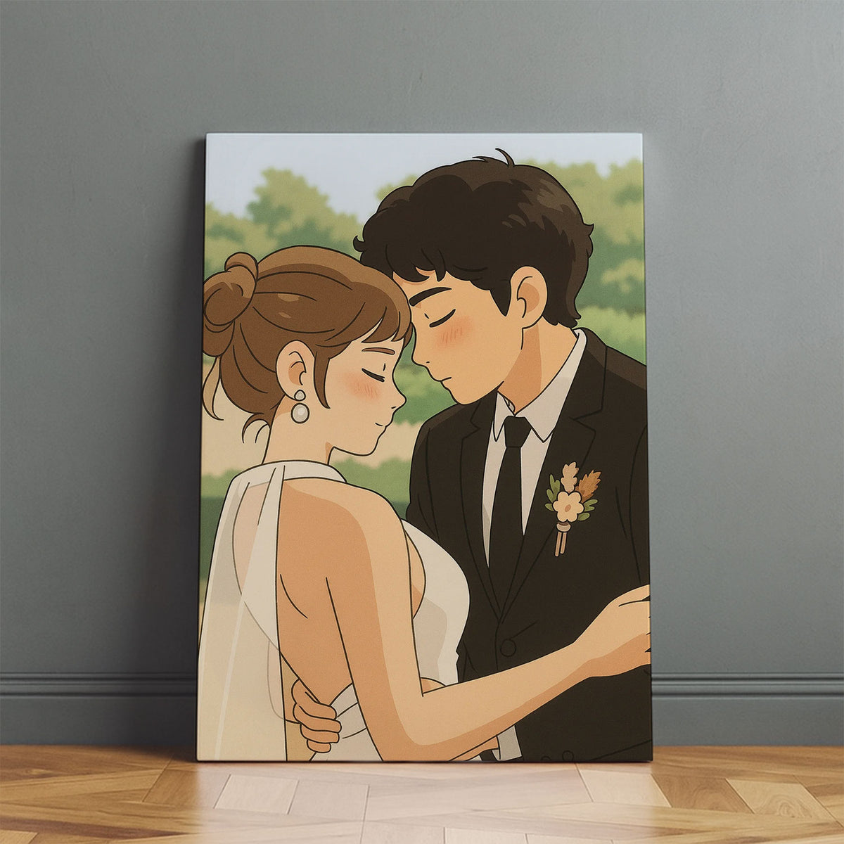 Romantic Wedding Embrace Art Print in a Charming Illustration Style for Home Decor
 - 5