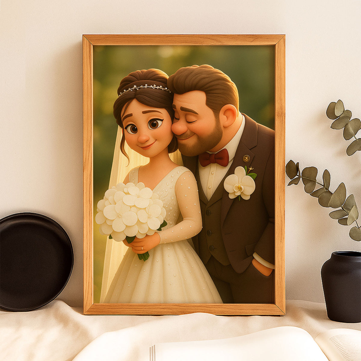 Charming Cartoon Wedding Artwork: Celebrating Love with a Cute Bride and Groom Illustration in a Whimsical Style
 - 5