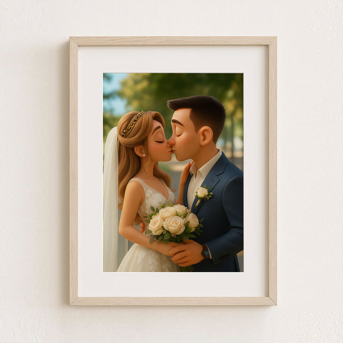 Charming Wedding Couple Art Print in Whimsical Cartoon Style - Perfect for Home Decor and Gift Ideas
 - 5