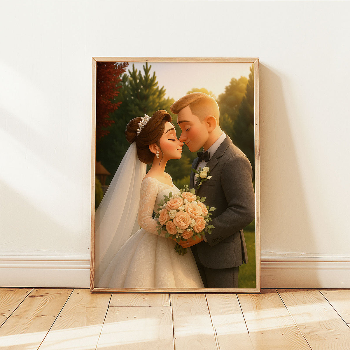 Charming Animated Wedding Portrait of a Happy Couple – Perfect for Home Decor &amp; Gift Ideas
 - 5