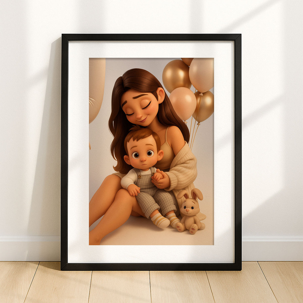 Charming Cartoon Mother and Daughter Portrait | Whimsical Animation Art for Cozy Home Decor
 - 5