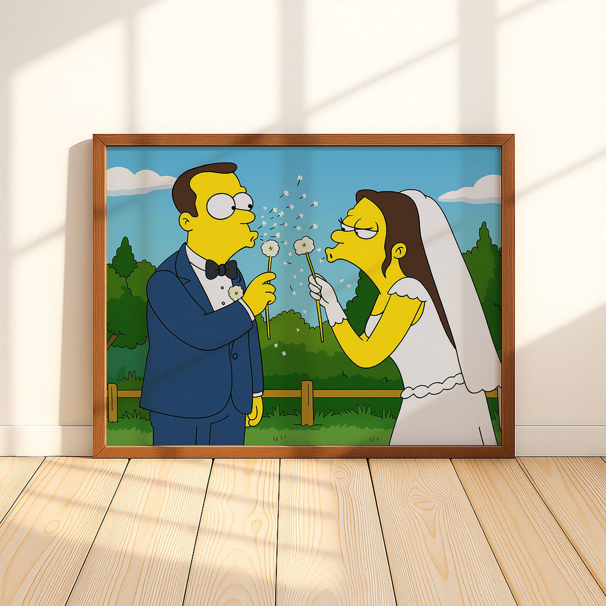 Charming Simpsons Wedding Art Print – Homer and Marge in Playful Animated Style for Home Décor
 - 5