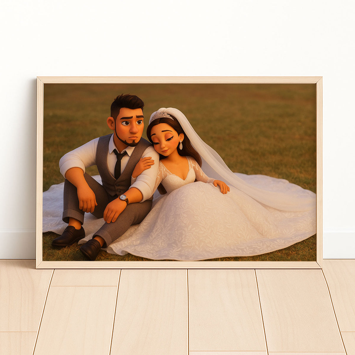 Charming Cartoon Wedding Art: Cute Couple Portrait for Your Home Decor Collection
 - 5