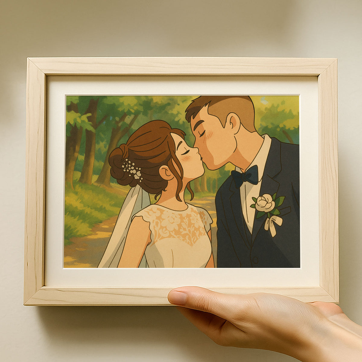 Charming Animated Wedding Couple Artwork - Whimsical Romance in Vibrant Garden Setting
 - 5