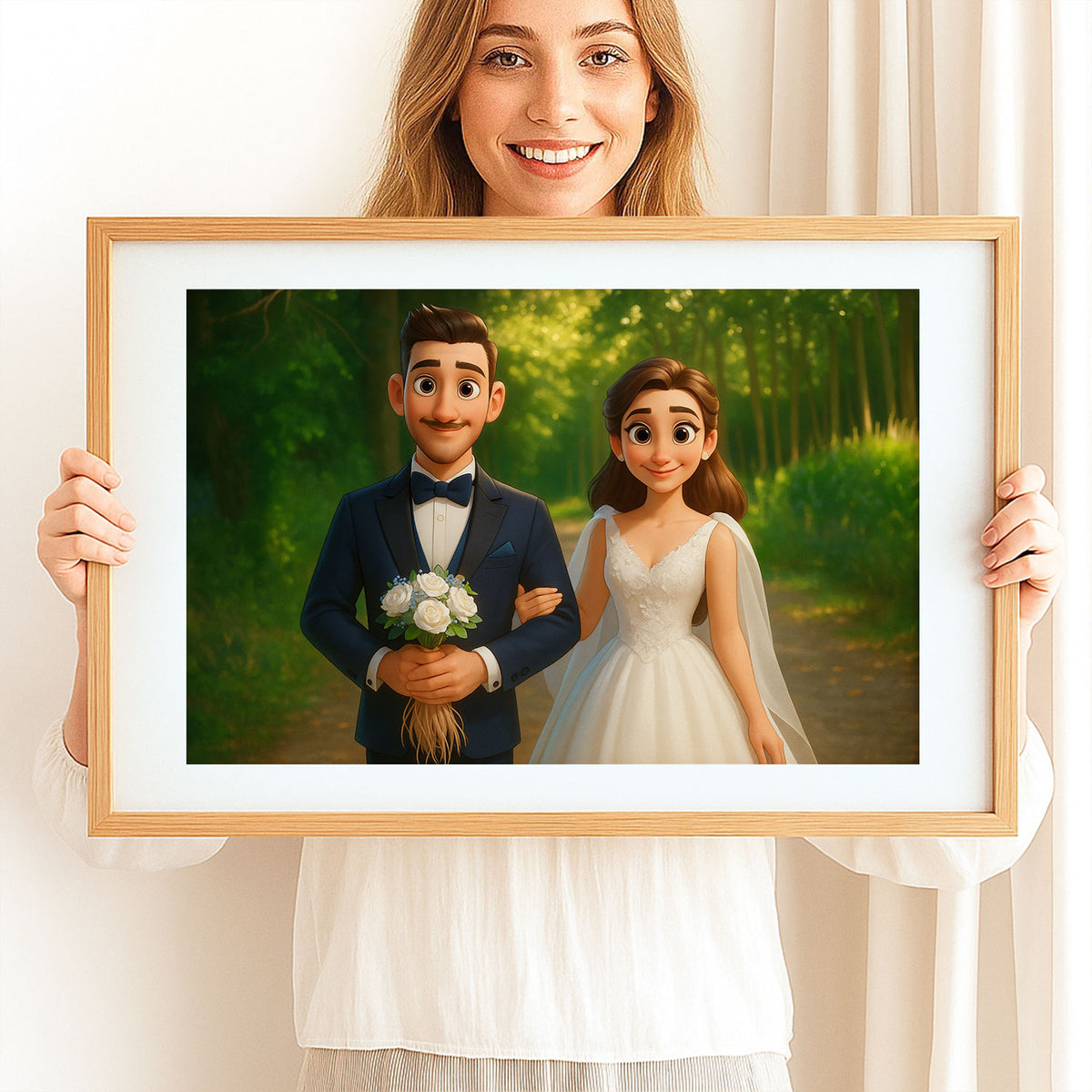 Whimsical Disney-Inspired Wedding Art Print of Loving Couple in Romantic Setting
 - 5
