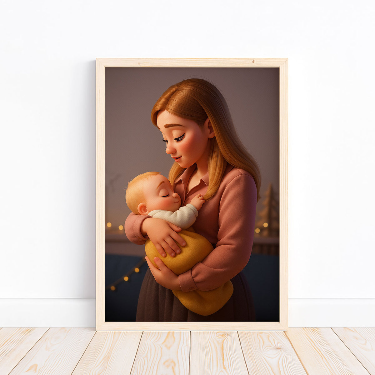 Adorable Cartoon Art Print of Loving Mother and Baby - Perfect Nursery Decor in Charming Style for Family Moments
 - 5
