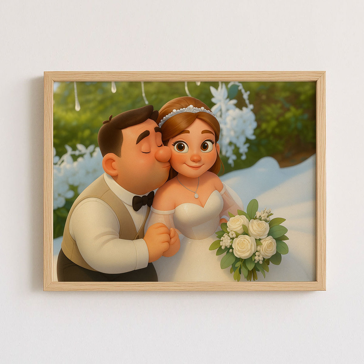Charming Cartoon Couple Kissing – Romantic Wedding Artwork for Home Decor
 - 5