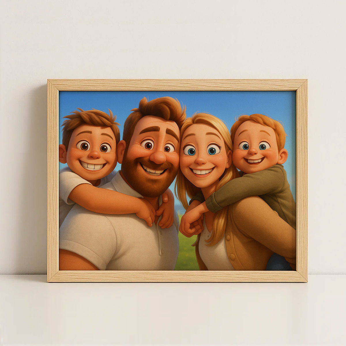Heartwarming Mother-Daughter Embrace Artwork in Whimsical Cartoon Style - Perfect for Family Home Decor
 - 5