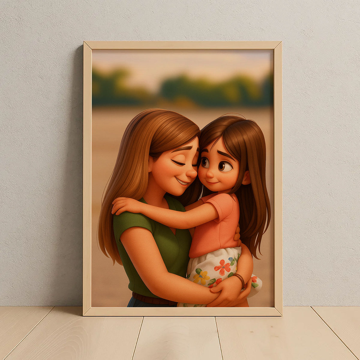 Heartwarming Cartoon Art of Father and Baby in a Sunny Field – Perfect for Family Décor
 - 5