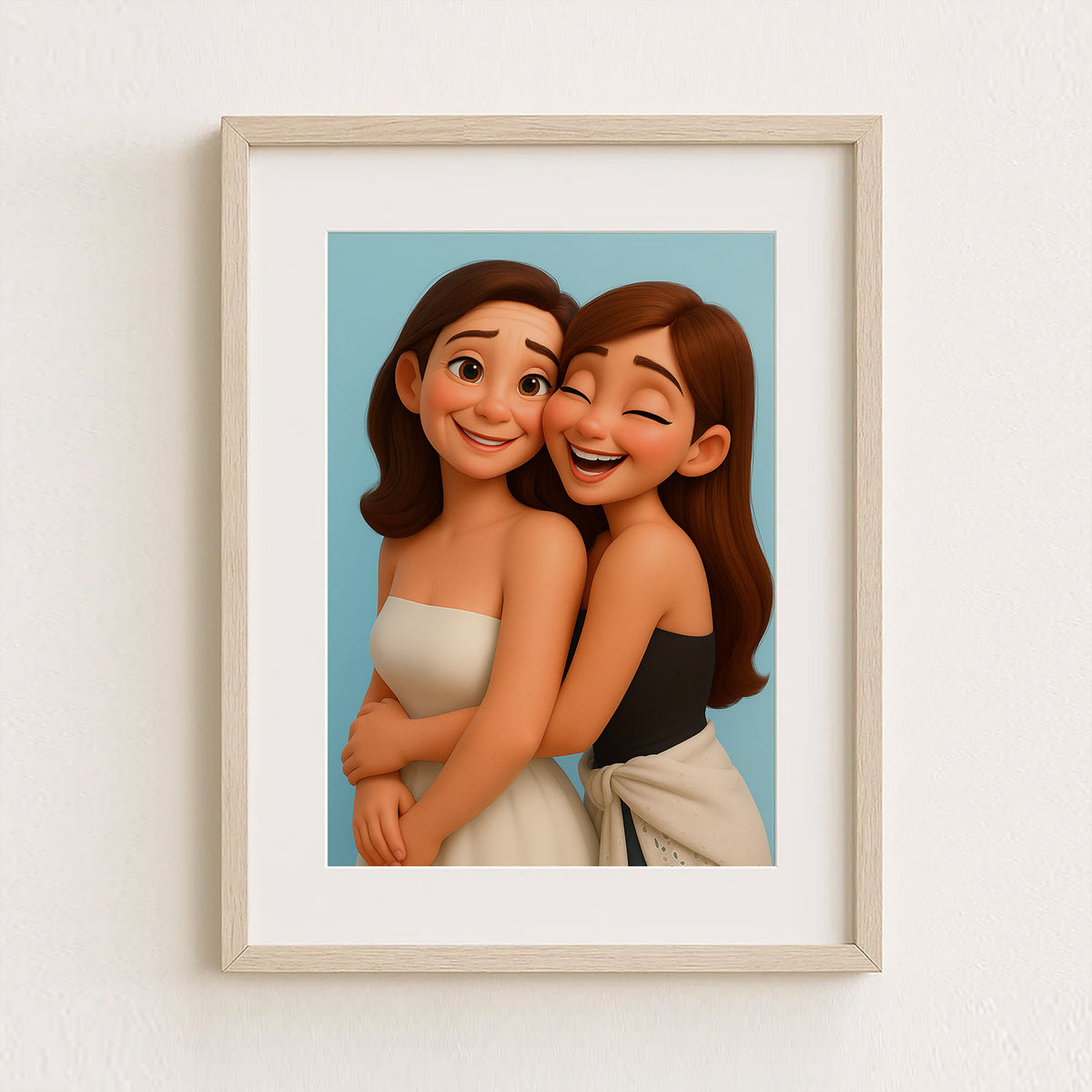 Heartwarming Family Portrait: Charming Cartoon Style Illustration of a Grandmother and Granddaughter Embracing Joyfully
 - 5