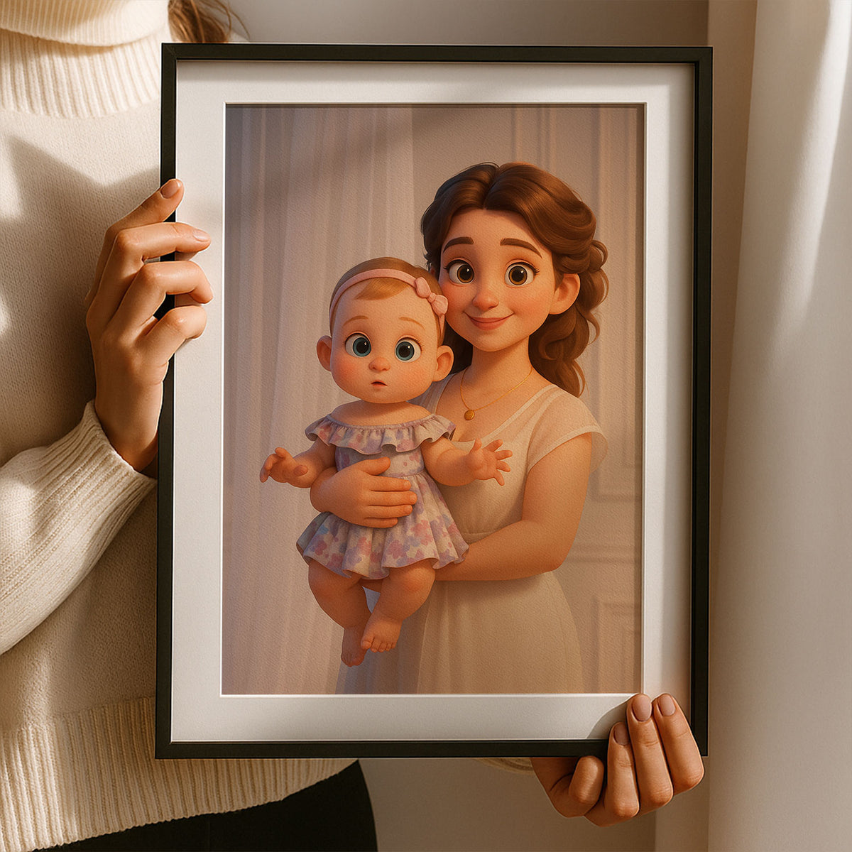 Heartwarming Mother-Child Bond: Adorable Cartoon Art Print for Your Home Décor - Perfect Gift for Moms and New Parents
 - 5