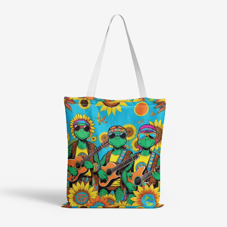 Sunflowers and peace symbols Natural Cotton Tote Bags